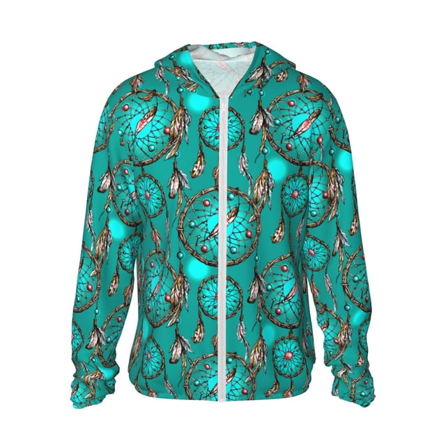 Fotbe Boho Dreamcatcher Chaqueta con Protección Solar UPF 50+ para Hombre y Mujer, Camisa con Capucha y Bolsillos-XX-Large