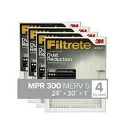 Filtrete 24x30x1 Air Filter, MPR 300 MERV 5, Dust Reduction, 4 Filters