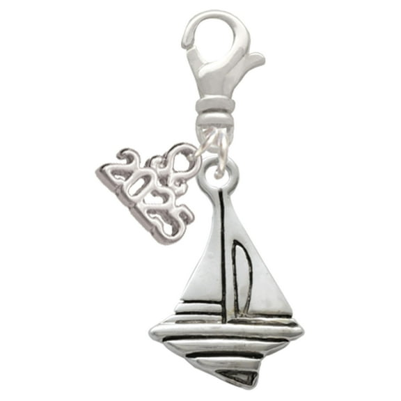 Delight Jewelry Silver-tone Sailboat - Silver-tone Clip on Charm with Mini Year 2025