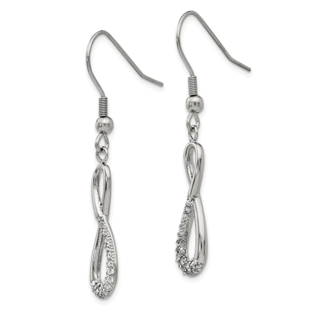 Stainless Steel Infinity Symbol with CZs Shepherd Hook Earrings; for Adults and Teens; for Women and Men
