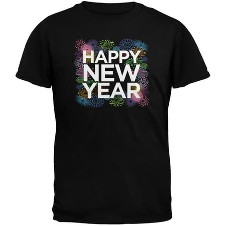 - Happy New Year Fireworks Black Adult T-Shirt