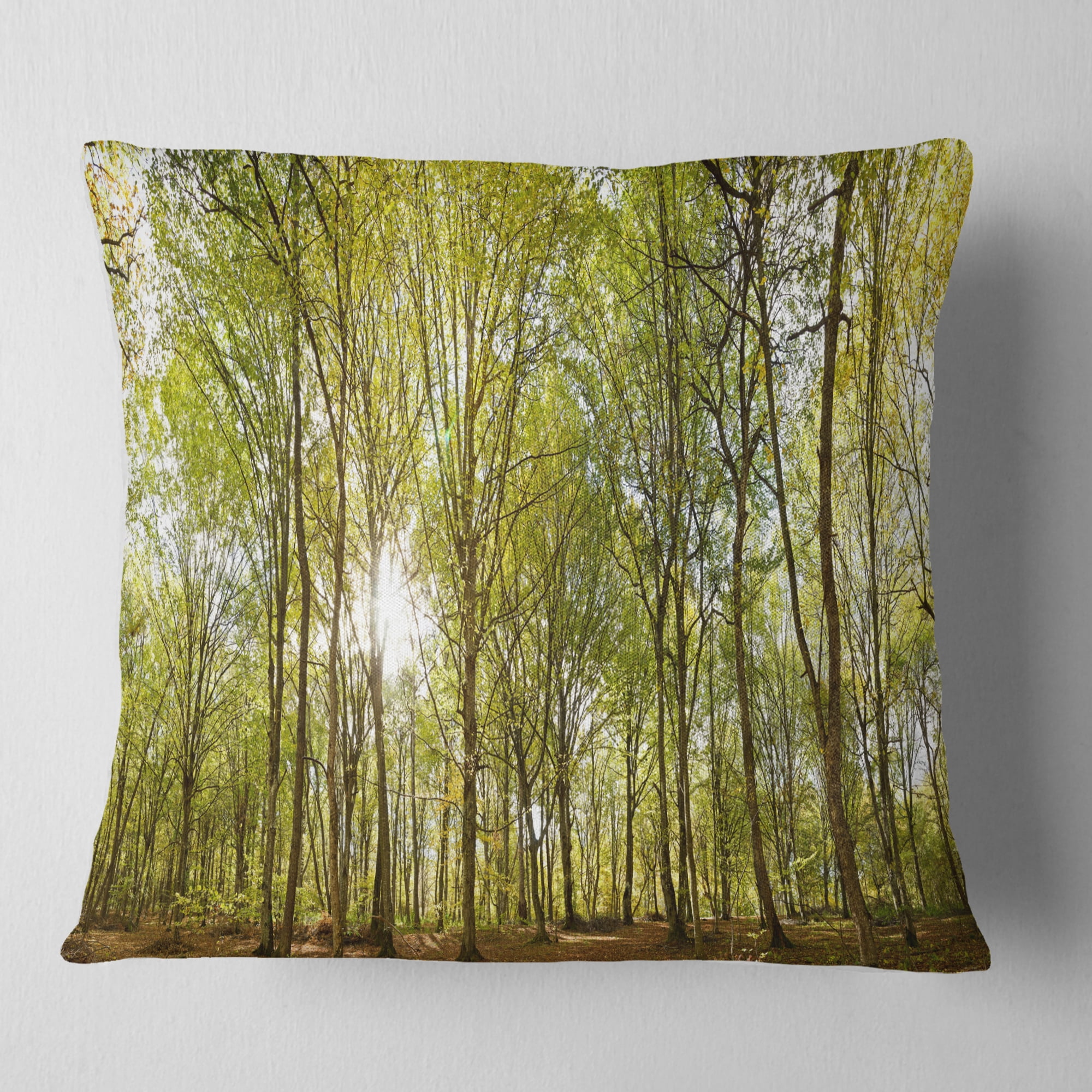 Designart Green Forest Panoramic View - Landscape Photography Throw Pillow - 16x16