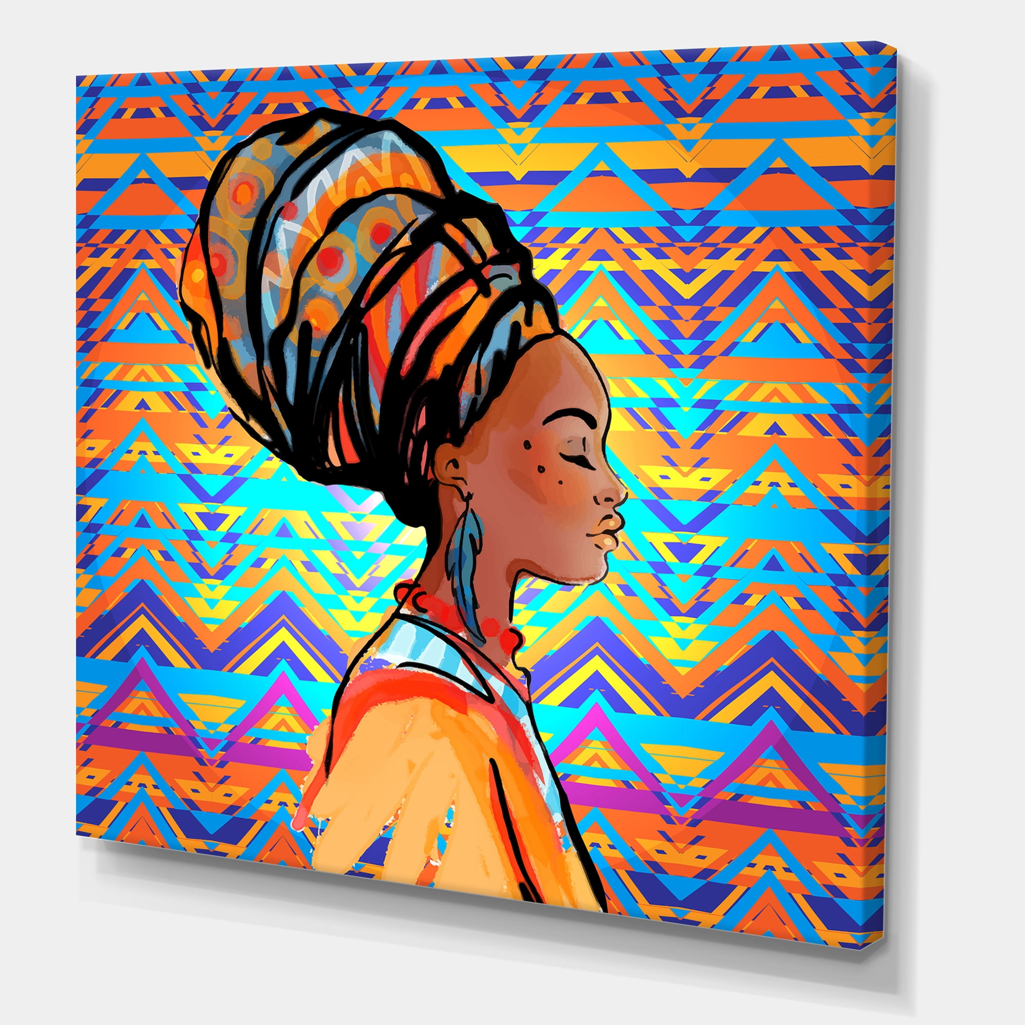 Designart ' African American Woman Portrait with Turban IV ' Modern Canvas Wall Art Print