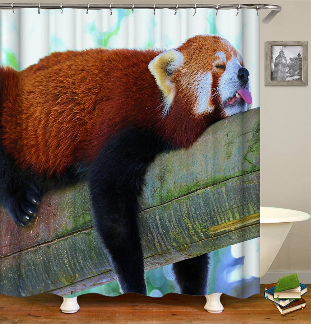 Shower Curtain Set with Hooks Wild Animal Red Panda Sloth Lying On Tree