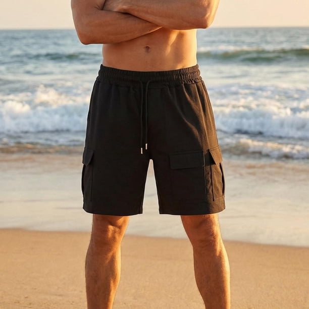 Ceisia Men's Linen-Like Casual Cargo Shorts with Elastic Drawstring Waist & Multi-Pocket Gifts