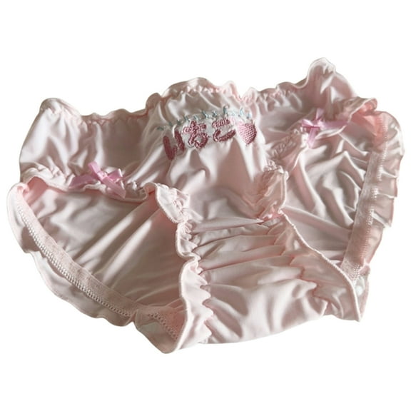 Yokua Stylish Embroidered Ice Silk Underwear for Women Bowknot Briefs Ruffle Panties