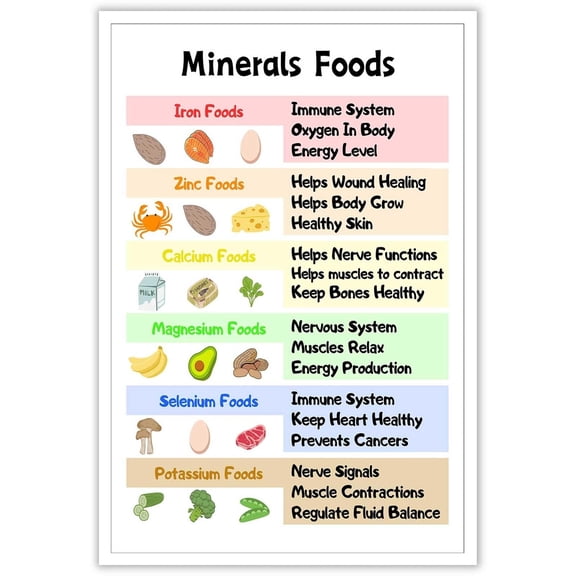 Minerals Foods Posters Colorful Foods Healthy Eating Wall Art Vegetables Fruits Nutrition Facts Vegan Prints Painting For Home Bedroom Dorm Kitchen Wall Decor poster