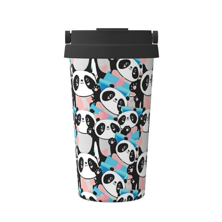 

Salouo Panda Cute Hearts Print Coffee Travel Mug Spill Proof with Lid-Stainless Steel Vacuum Insulated Tumbler - Thermos Cup for Keep Hot/Ice Coffee Tea and Beer