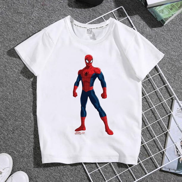 Cute Cartoon Spiderman Familia Ropa a juego Papá Mamá Niños Niñas Trajes a juego Niños Adultos Ropa de verano Negro T-shirtKid (140) Gao Jinjia LED