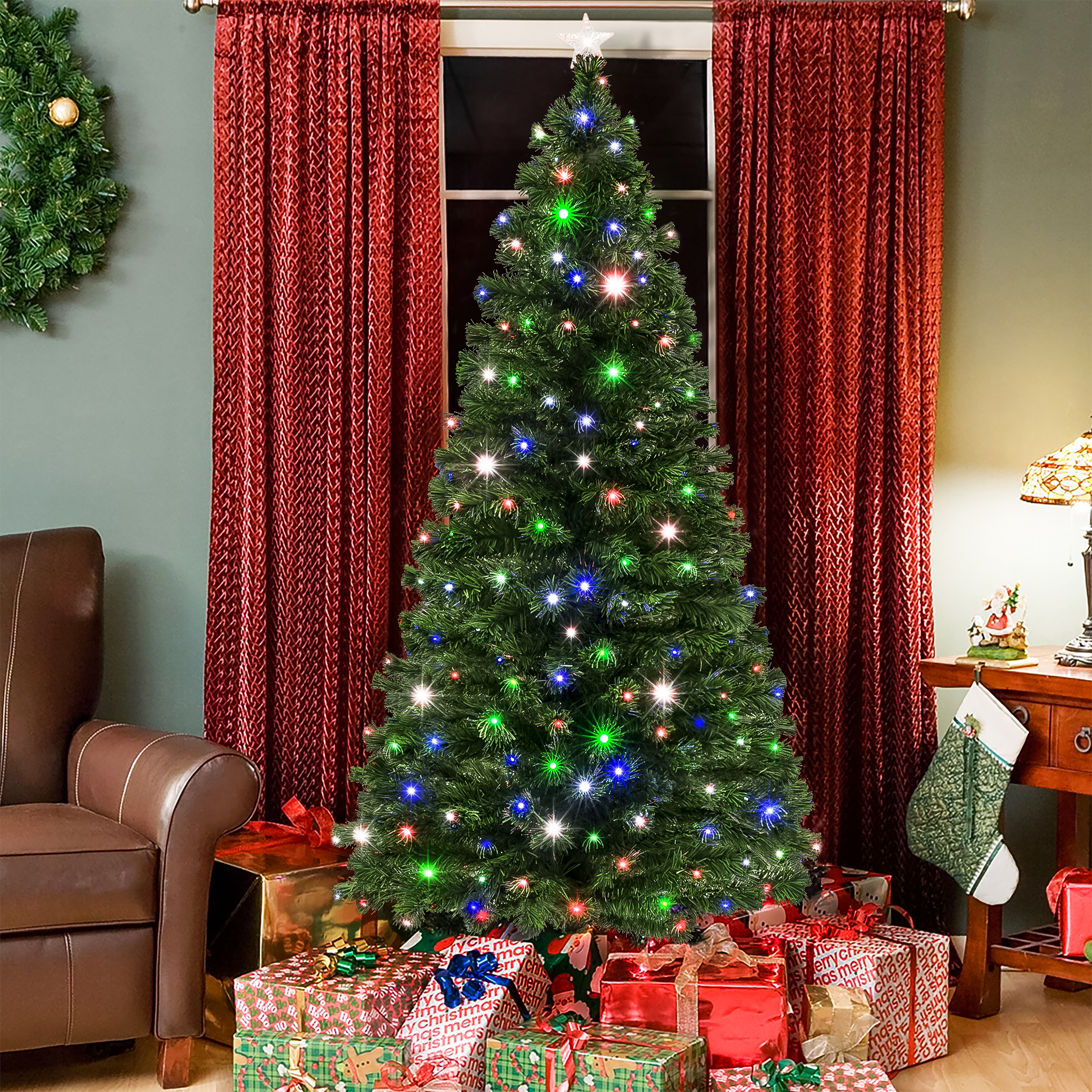 7ft Pre-Lit Fiber Optic Artificial Christmas Pine Tree