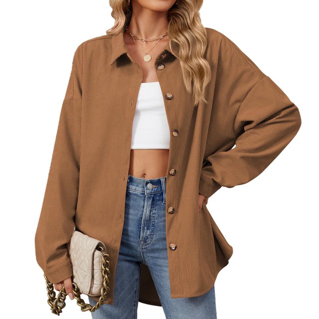 RXIRUCGD Mode Femme Couleur Unie Manches Longues Col à Revers, Marron, Taille : m