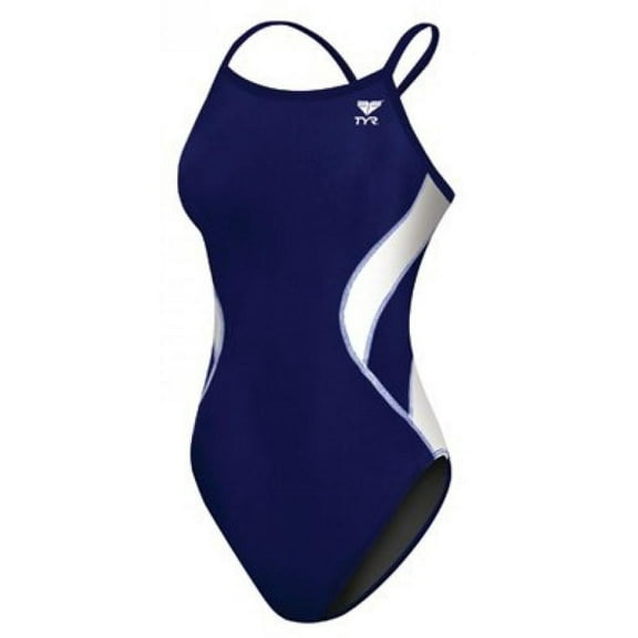TYR Adult Alliance Diamond Back Splice Swimsuit, Navy/White, 26