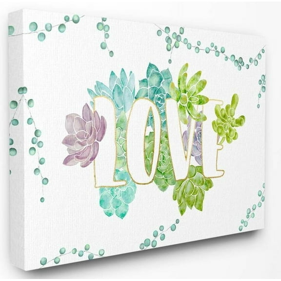 Stupell Industries Love Succulent Flowers Green Purple Watercolor Painting Canvas Wall Art by Ziwei Li