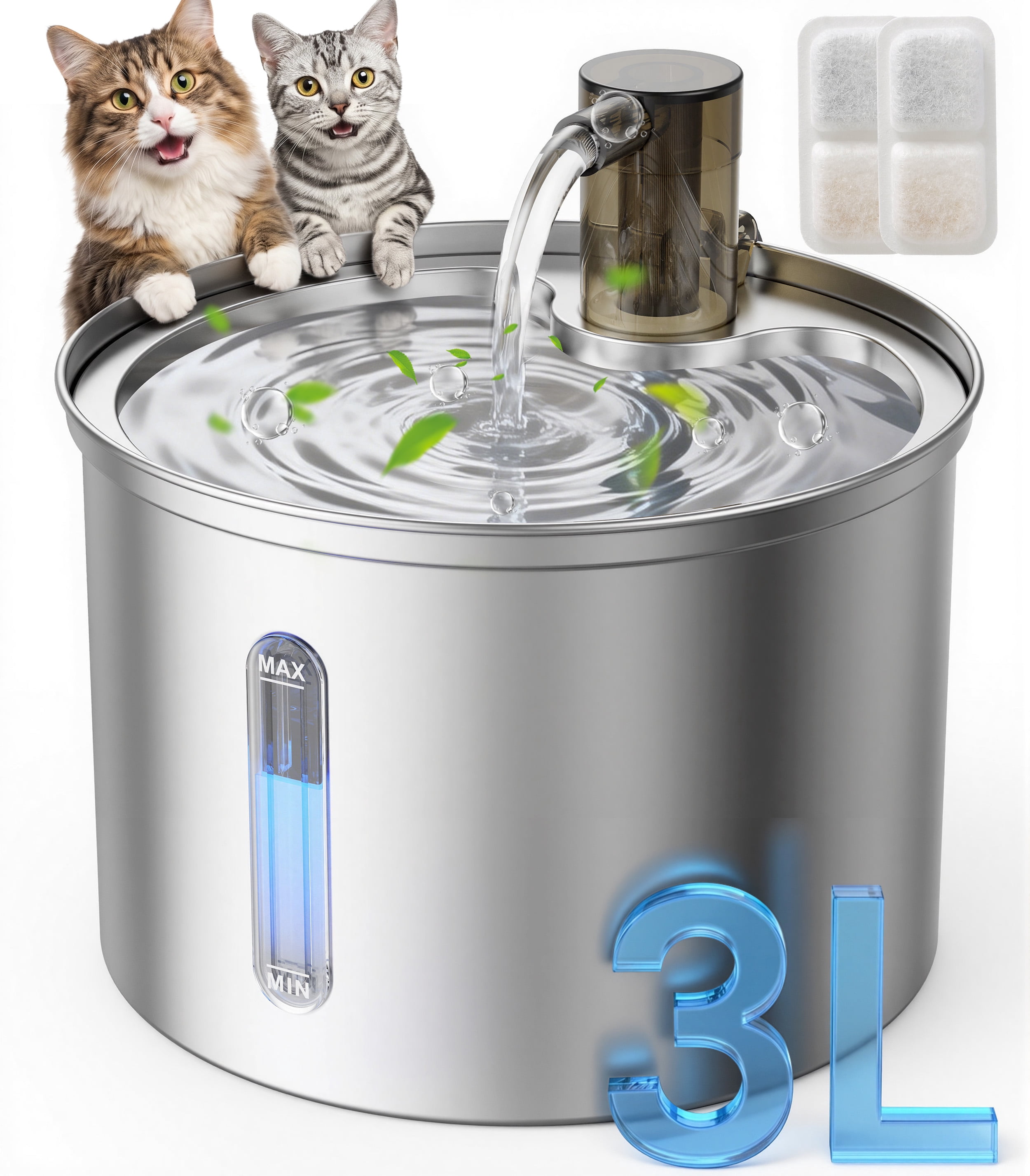 Oneisall Stainless Steel Cat Water Fountain, 3L photo 5