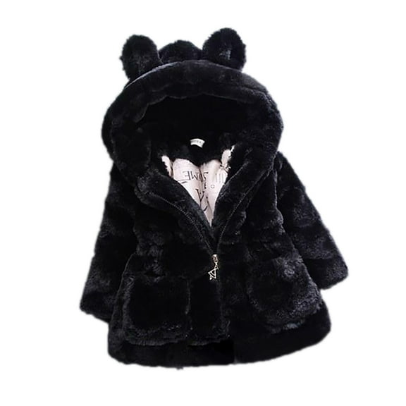 comerut Kids Coat Rabbit Ear Windproof Polyester Long Sleeve Warm Girl Coat for Daily Life