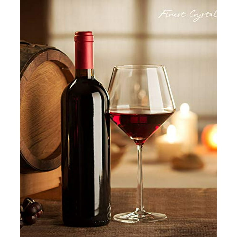Burgundy-style Red Wine Glass ROVSYA Set of 4, Hand Blown Crystal - 21 OZ -  Light, Clear, Ultra-thin