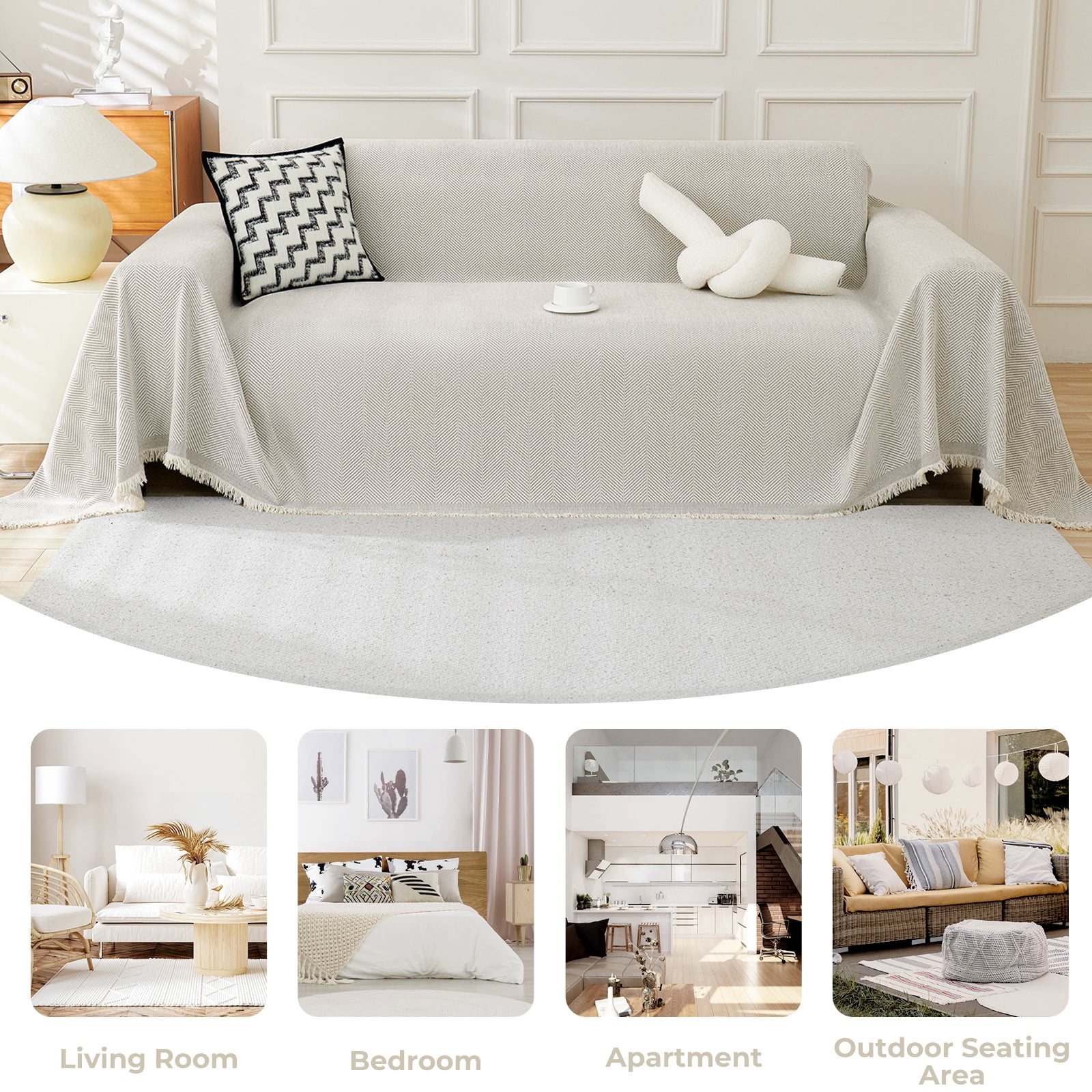 Sanmadrola Sofa Cover Non Slip Couch Cover for 3 Cushion Couch Machine Washable Furniture Protector for Dogs Pet Chenille Throw Slipcover Blanket for Living Room (Off White, 91"x134")