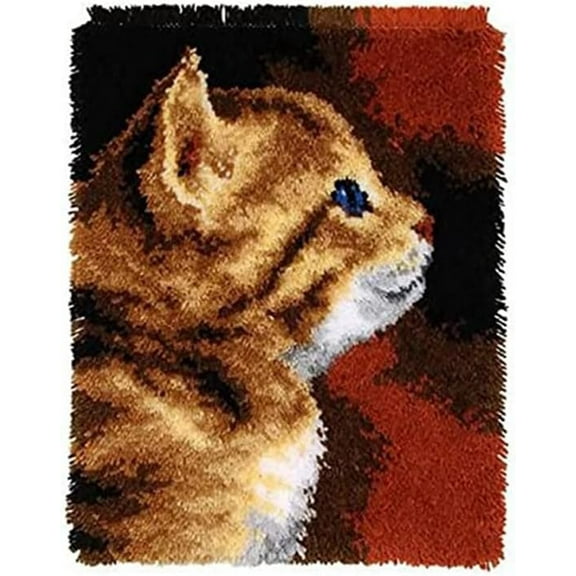 Cute Cat Latch Hook Kits Rug Canvas DIY Handmade Carpet Crochet Yarn Embroidery Needlework Hook Latch Kit Tapestry Rug Cover Christmas Home Decoration 50 × 38cm / 19.7 * 15.0 inches