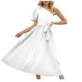 thumbnail image 5 of EGNMCR Robes de Fête pour Femmes Robe d'Été pour Femmes Ajustée Plissée avec Ceinture Robe à Manches Courtes à une Épaule, 5 of 5