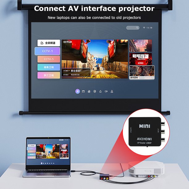 Adaptador de escalador compatible con AV a HDMI Convertidor de video compuesto HD Compatible con RCA a HDMI (negro)