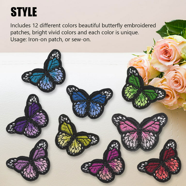 12pcs Multicolor Butterfly Iron On Patches Embroidered Motif
