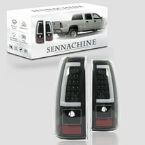 Sennachine LED Tail Light Assembly Compatible with 2003-2006 Chevy Silverado 1500/2500/3500 and 1999-2002 GMC Sierra 1500/2500/3500 Black Housing and Smoke Lens (Fit Fleetside Models Only)