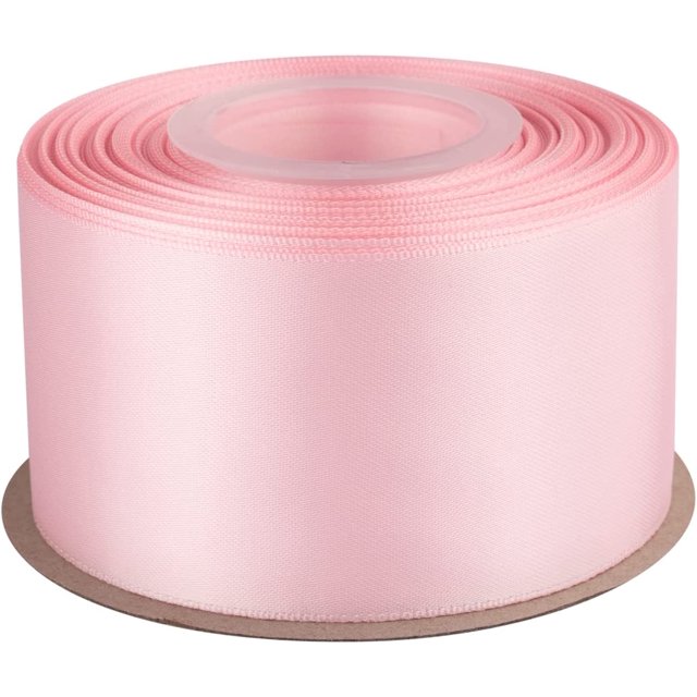 GFDYREE 2" Inch Double Faced Satin Ribbon Lt. Pink Solid Polyester Craft Ribbon - 25 Yards Perfect for Gift Wrapping, Crafts, Wreath, Wedding Party Ceremony Decoration, Floral Arrangement, S