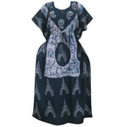 Mogul Kimono Kaftan Dress Batik Print Blue House Dress Cover Up Maxi Caftan XXL