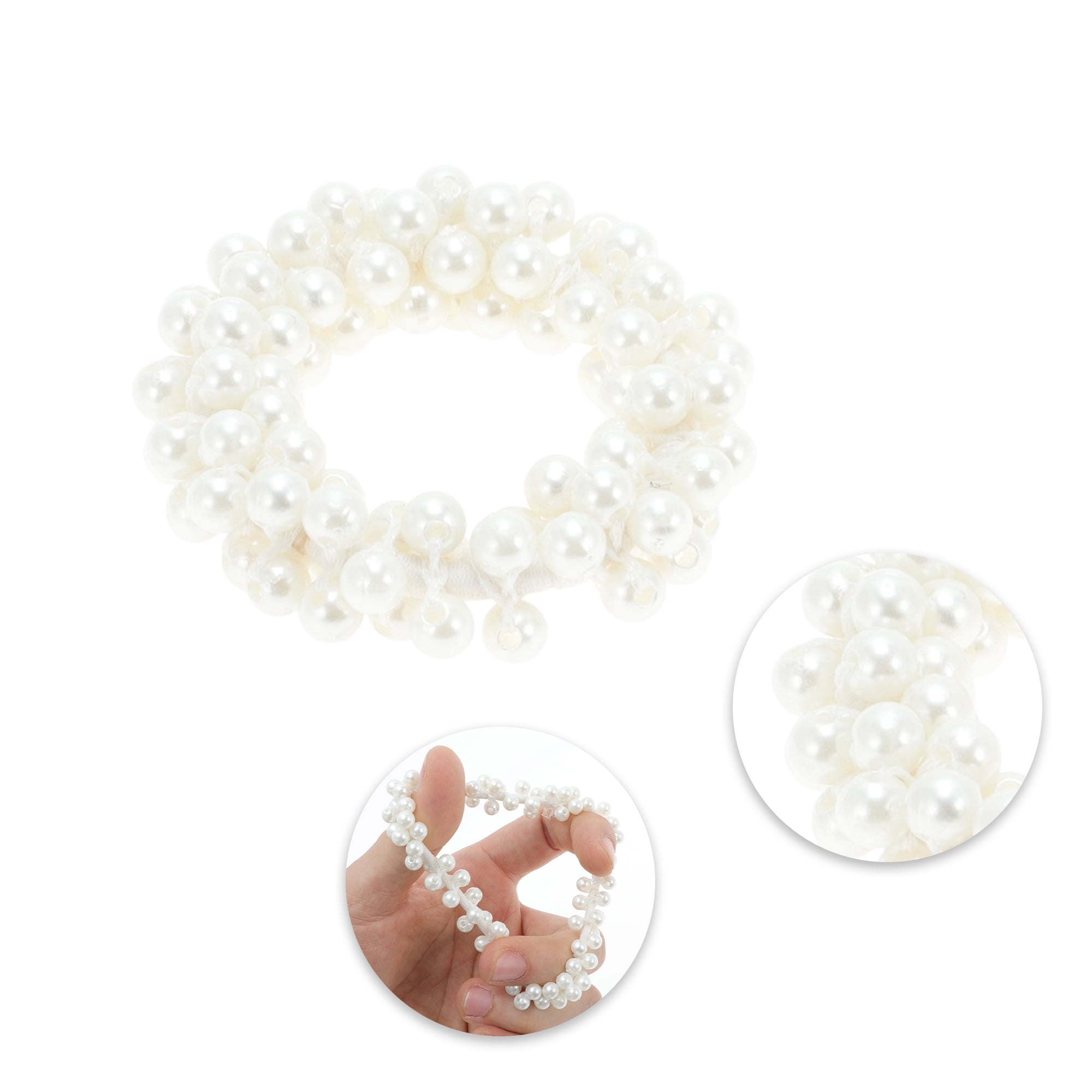 NOMADIC NOOK Fashion Faux Pearls Hair Elastic Band White Champagne Beige Black Gray 5 Pcs