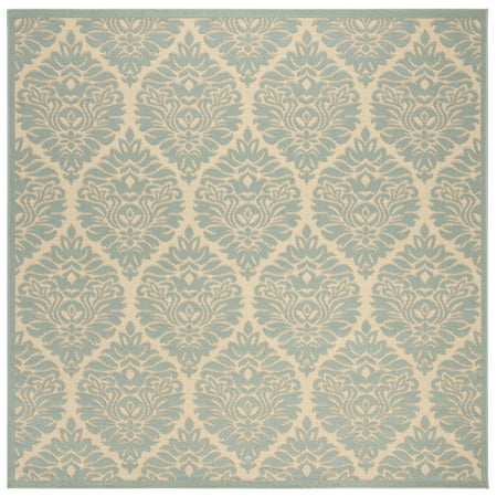 SAFAVIEH Linden Bryony Geometric Indoor/Outdoor Area Rug Cream/Aqua 6 7 x 6 7 Square SAFAVIEH Linden Bryony Geometric Indoor/Outdoor Area Rug Cream/Aqua 6 7 x 6 7 Square
