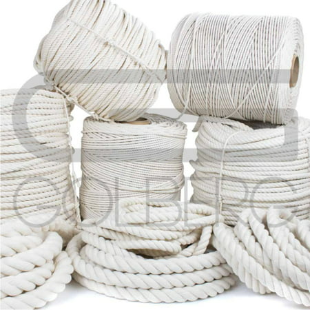 Golberg 100% Natural Cotton Rope - 5/32, 3/16, 7/32, 1/4, 5/16, 3/8, 1/2, 5/8, 3/4, 1, 1-1/4, and 1-1/2 Inch Diameters - Twisted White Cotton Rope - Several Lengths to Choose (Best Type Of Skipping Rope)