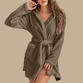 thumbnail image 3 of Women Winter Nightgown Thick Plush Warm Hooded Adjustable Lace Up Belt Solid Color Great Water Absorption Homewear Spa Hotel Bathrobe, 3 of 8