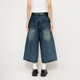 thumbnail image 5 of Cagogo Women's Plus Size High Waisted Denim Capri Pants with Pockets Belted Flowy Casual Wide Leg Capri Jeans Streetwear Travel Trousers, Dark Blue M, 5 of 6