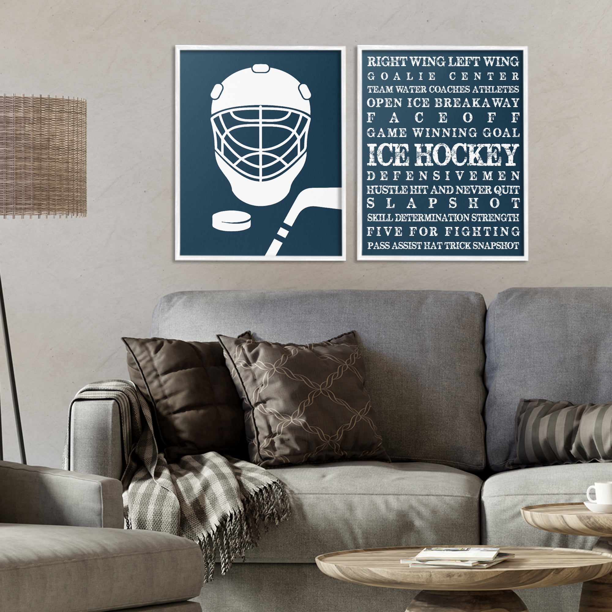 Stupell Industries Hockey Equipment & Phrases 2 Piece White Framed Giclee Art Set, design by Melody Hogan