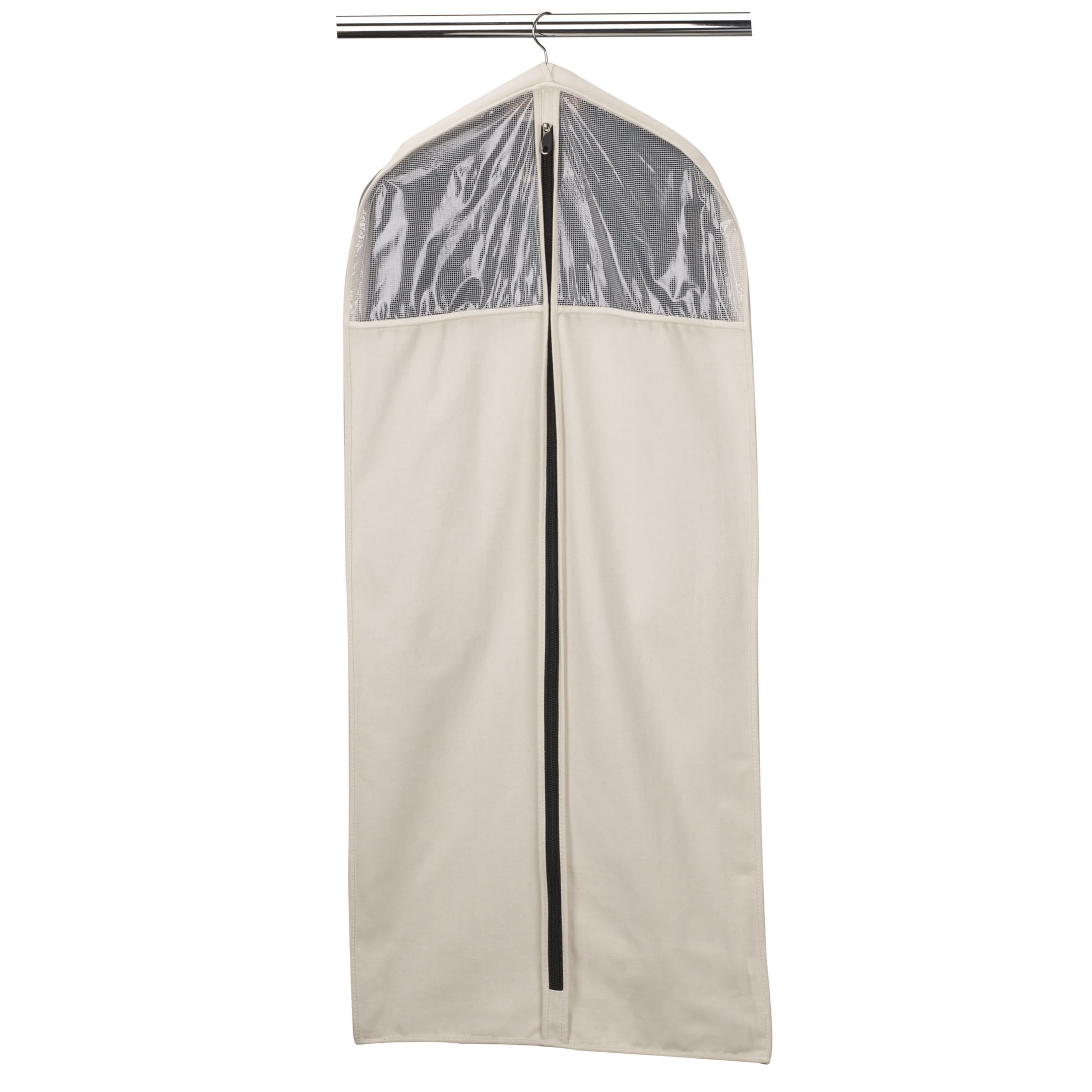 Household Essentials Cedarline Hanging Garment Bag, Durable Cotton Canvas Bag with Zipper, Textured PEVA Panels, Breathable and Snag-Resistant, Perfect for Protecting Dresses, Suits and More, Natural