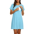 thumbnail image 5 of VBVC Women's Maternity Nursing Short Sleeve Nightgown , Ladies' Crew Neck Breastfeeding Labor Delivery Gown , Soft Sleepwear Loungewear Dress For Women,Light Blue,S-2XL, 5 of 9