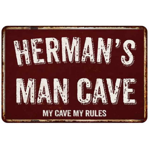 HERMAN'S Man Cave Red Grunge Sign 8 x 12 High Gloss Metal Sign 208120003289