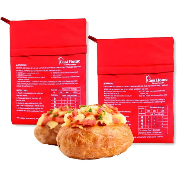 Microwave Potato Bag, Baked Potato Microwave Bag, 2 Pack Reusable Microwave Potato Cooker, Red