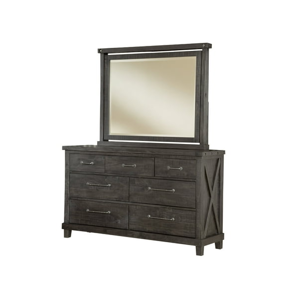 Yanez Industrial Dresser & Mirror in Charcoal - Solid Wood
