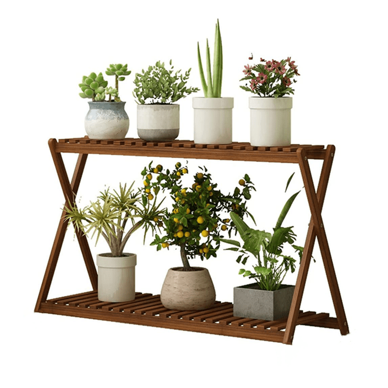 2 Tiers Wooden Flower Plant Stand Wooden Bonsai Plant