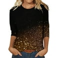 thumbnail image 1 of Prolriy Hauts d'Été pour Femmes 2025 T-Shirt à Sequins Design à Trois Manches Col Rond Mode Hauts pour Femmes Orange TTG, 1 of 3