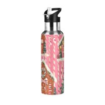 Yayeee 33oz Double Wall Stainless Steel Water Bottle with Flip Straw, Brown Gingerbread Houses