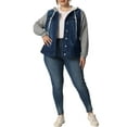 thumbnail image 2 of Unique Bargains Women's Plus Size Jean Drawstring Hood Denim Jacket, 2 of 6