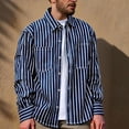 thumbnail image 2 of Hinvhai Mens Vintage Striped Denim Button-Down Shirt, Long Sleeve, Dual Front Pockets Casual Shirt Coat Blue XL(XL), 2 of 9