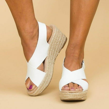 

Women s Wedge Platform Sandals Slingback Ankle Buckle Open Toe Summer Shoes White 36