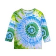 thumbnail image 4 of 3/4 Sleeve T Shirts for Girls 3-12 Years Fashion Baseball Print Graphic Tee Casual Crew Neck Summer Fall Tops (3 Years, Green|Tie-dye), 4 of 5