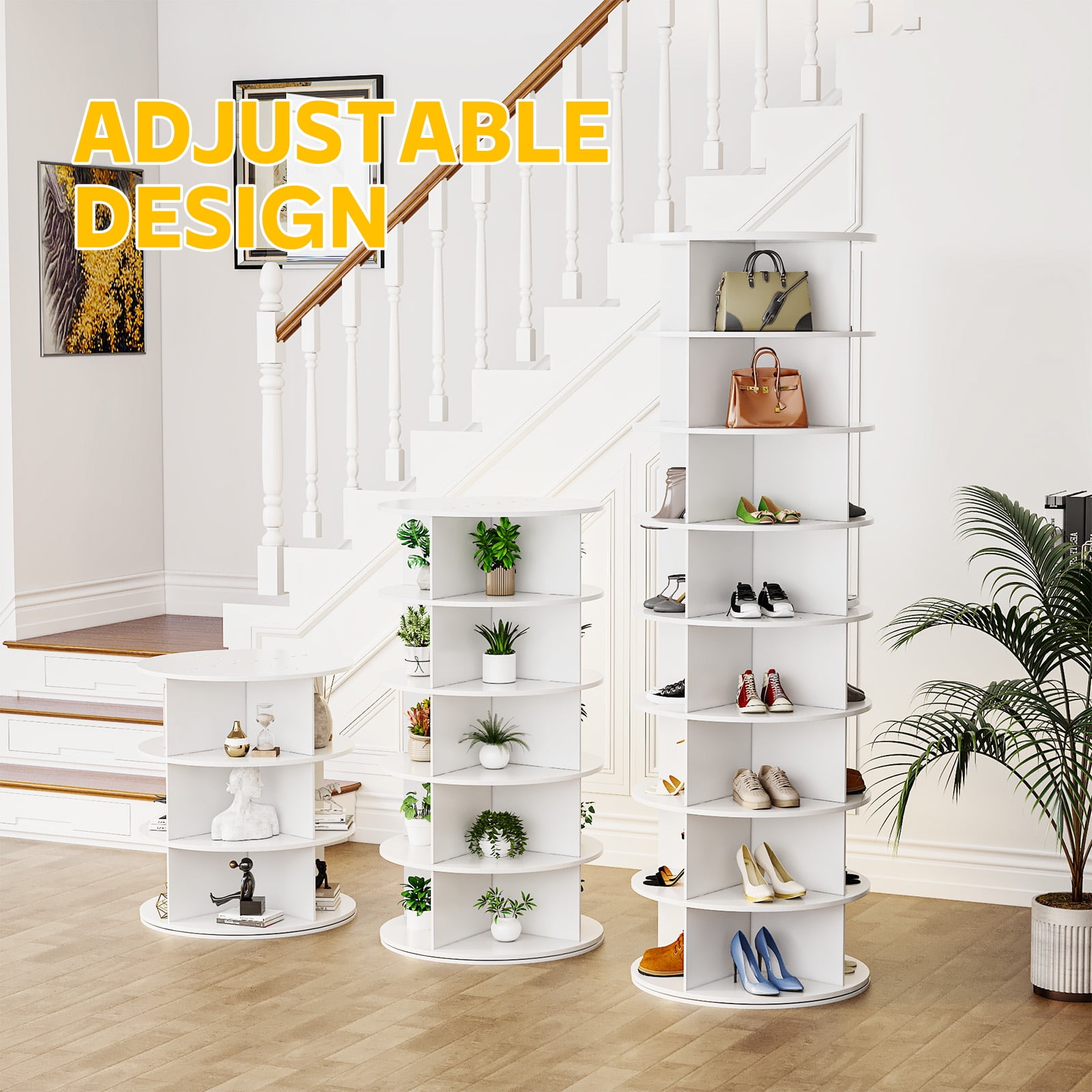 AECOJOY 8-Tier Rotating Shoe Rack, 360° Spinning Organizer for Closet Storage, White