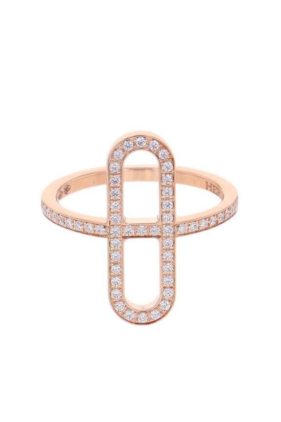 Pre-Owned Hermes Ever Chaine d'Ancre PM Ring with 59 Diamonds (0.24ct total), 18K Pink Gold,...