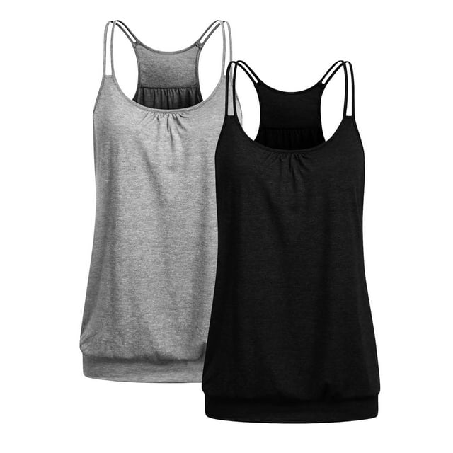 Timegard 2pc Tank Top for Women Racerback Scoop Neck Tunic Top Comfy Ruched Solid Color Sleeveless