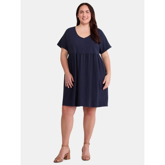 Terra & Sky Women's Plus Size Cotton Knit Babydoll Dress, Sizes 0X-5X